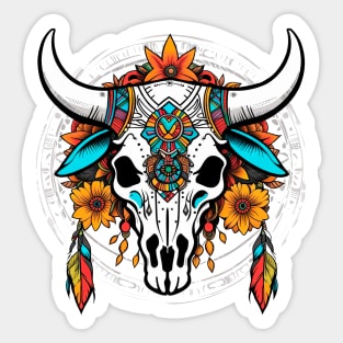 Boho blooming bull skull Sticker
